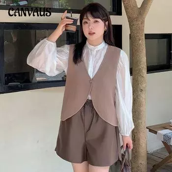 Плюс Размер Женский V-образный вырез Вырез Без Рукавов Топы Ранняя Осень Свободный Трикотажный Жилет XL чёрный