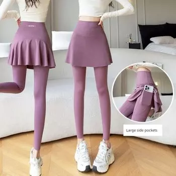 Plus Size Yoga A- line Skirt Plus Size Ladies Running Pants Fake Two-Piece Soy sauce purple 2XL Suggested 65.00 kg-75.00 kg