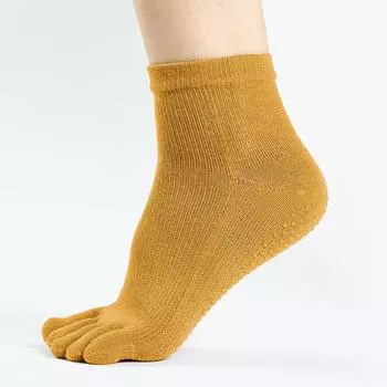 Plus Size Yoga Socks Fall and Winter Professional Non Slip Five Toe Tube Socks Cotton Sports Fitness Socks Gray Five Finger Yoga Socks Ginger yellow