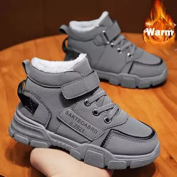 Plus Velvet Boys Winter Snow Boots Boys Plus Cashmere Thicken Warm Snow Boots Girls Non-slip Outdoor Boots Student Shoes Hiking Shoe 26 хаки