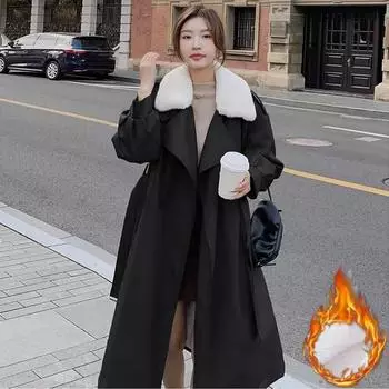 Plus Velvet Thick Windbreaker-style Jacket Women s Long Winter Cotton-padded Jacket Cotton-padded Jacket Trend XL