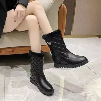 Плюс теплые зимние ботинки для женщин, полуботинки до середины голени, полувысокие женские туфли с подкладкой Gyaru, удобные и элегантные, дизайнерская распродажа класса люкс 35