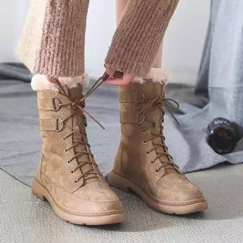 Plus Warm Woman Shoes Mid Calf Half High New In Snow Boots for Women on Offer Comfortable and Elegant Designer Luxury Pu Lamb 39 35