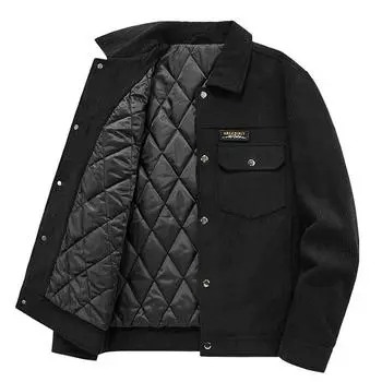 Плюс вельветовая мужская куртка, утолщенная флисовая куртка, повседневный топ с лацканами с несколькими карманами M хаки