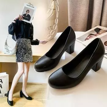Плюс Zapatos De Mujer женские классические туфли с круглым носком, черные, с бантом, на квадратном каблуке, сексуальные, для вечеринок, для офиса, стильные, высокие туфли 35 чёрный