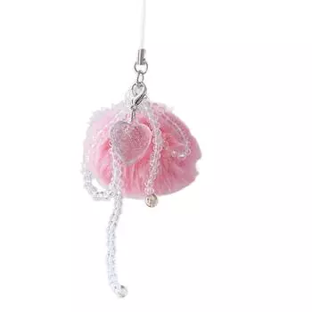 Plush Ball Heart Star Pendant Phone Charm Hangings Rope Sweet Phone Chain Strap Bag Decoration Lanyard Keychain Accessory розовый