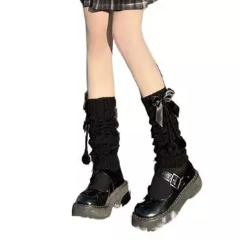 Plush Ball Knitted Lolita Boot Cuffs Bowknot Leg Warmers Women Winter Tube Stocking Spicy Girls