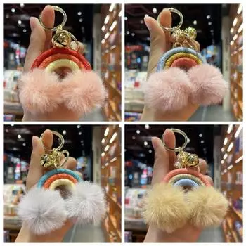 Plush Ball Rainbow Key Rings Handmade Rainbow Pendants Lovely Rainbow Keychains Women Girls Style 1