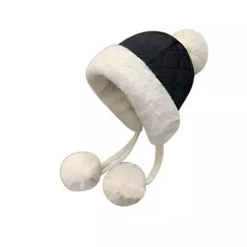 Plush Ball Women Ear Protection Cap Solid Color Plush Pullover Hat Cute Winter Hat for Women Girl бежевый