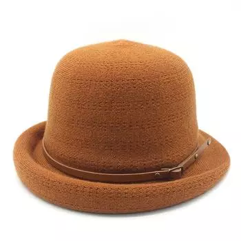 Plush Basin Hat Women S French Retro Elegant Top Hat Middle-Aged And Elderly Mother Foreign Style Upturned Brim Belt Bucket Hat M56-58cm коричневый