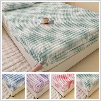 Plush Bedsheet Warm Fitted Sheet Soft Bed Linen for Winter Home Sheets Non-slip Bed Cover sabanas para cama (No Pillowcase) Single 120x200cm 1pc
