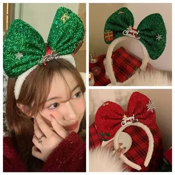 Plush Bowknot Hair Hoop Shiny Christmas Headband Cute Christmas Hairband Ladies красный