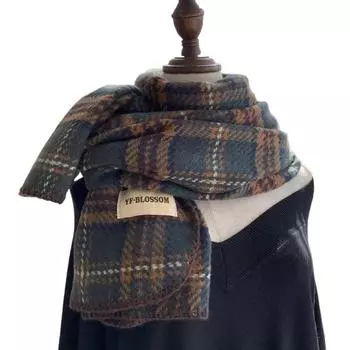 Plush Cashmere Scarves Cashmere Long Shawl Retro Red Plaid Scarf Women