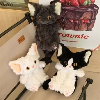 Plush Cat Doll Pencil Bag Long Tail Cat Pen Pouch Pencil Case Cat Doll Stationery Bag School чёрный/белый