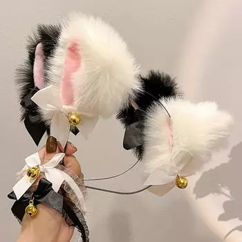 Plush Cat Ear Hairbands Little Bell Hairband For Party Accessories чёрный