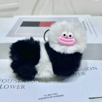 Plush Charming Sausage Mouth Diy Keychain Ball Accessory For Birthdays Celebrations And Black White