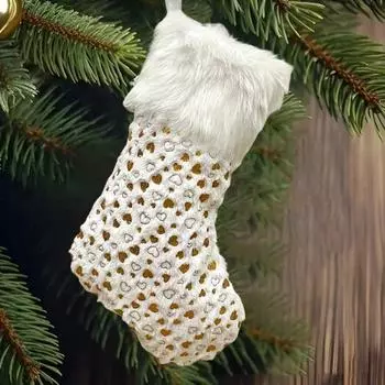 Plush Christmas Socks Large Xmas Stockings Hanging Decorations with Golden Hot