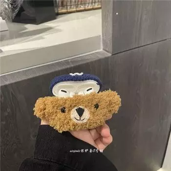 Plush Cute Brown Bear for Apple AirPods Pro Bluetooth Earbuds Case 1/2 Generation 3 Generation Protective Case Apple AirPods 4 Stuffed Brown Bear Earphone Case