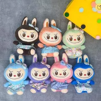 Plush Cute Labubu Toys Macarone Mysterious Surprise Box Guess Bag Figure Model Toys Creative Cartoon Car Keychain Cute Gifts