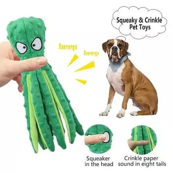 Plush Dog Toys Octopus Squeaky Dog Toys For Teething Soft Durable Interactive Dog Chew Toys For Puppies фиолетовый