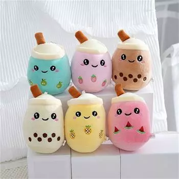 Plush Doll Bubble Tea Keychain Fruit Tea Boba Doll Plush Toys Lovely Milk Tea Keyring Girl Friend red