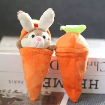 Plush Doll Rabbit in Carrot Key Chain Cartoon Design Cartoon Bag Pendant Plush Key Chain Gift Rabbit in Carrot