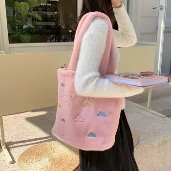 Сумка на плечо с вышитым плюшем в виде маленького облака, симпатичная школьная сумка, большая вместительная холщовая сумка