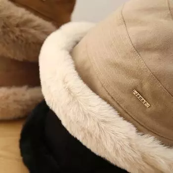 Plush fisherman s hat children autumn and winter plush warm big head circumference show small face outdoor ear protection cold basin hat чёрный