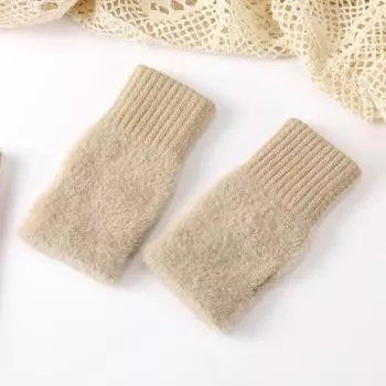 Plush Half Finger Women s Extended Wrist Guard Gloves Winter Student Writing Leak Pointer Knitted Gloves Touch Screen Warm Gloves