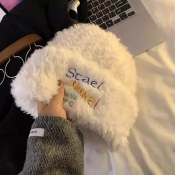 Plush hat women s autumn and winter cute big head circumference thickened warm wool hat showing small face hat One size (suitable for head circumference 56-59cm)