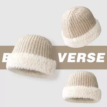 Plush hat women s autumn and winter warm knitted hat bucket hat landlord hat watermelon rind hat dome winter wool hat синий