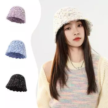 Plush hat women s winter face-showing small knitted fisherman hat to warm and ear-protecting imitation rabbit woolen hat to prevent cold furry hat