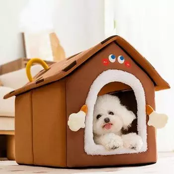 Plush Hooded Cat Bed Cave Detachable Soft Plush Pet Beds Foldable Dog Beds Cat Bed Cave Elastic Sponge for Pet Dog Puppy Cat коричневый