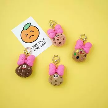 Plush Lovely Cookie Keychain Bag Key Ring Backpack Pendant Kawaii Cookie Bow Keyring For Girls style 1