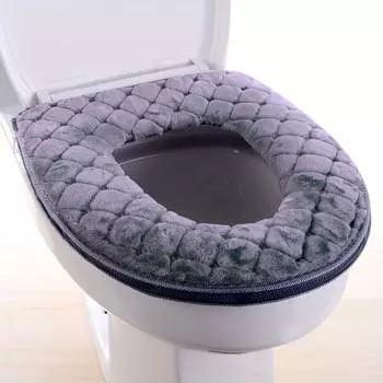 Plush Padded Toilet Seat Cover With Zipper, Soft And Warm, Washable And Reusable Bathroom Cushion Pad, Universal Fit серый