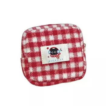 Plush Plaid Pencil Case Sweet Cosmetics Zipper Bag Stationery Storage Pouch Office/School Supplies Square Bag