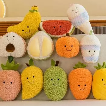 Мягкие плюшевые игрушки, фрукты, овощи, арбуз, ананас, банан, клубника, манго, морковь, детский рождественский подарок