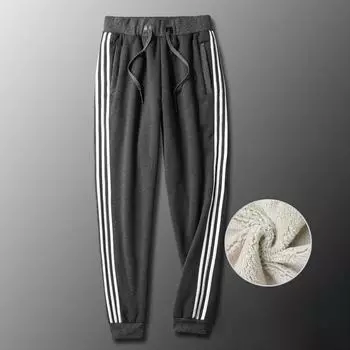 Plush Plush Thickened Winter Three-bar Sports Pants for Men s Lamb Velvet Pants Warm and Trousers Men s Casual Cotton Pants L