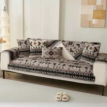 Plush Printed Sofa Cushion Autumn and Winter Thickened Warm Sofa Cover Blanket Towel Modern Simple Sofa Cover Cushion 70x70cm