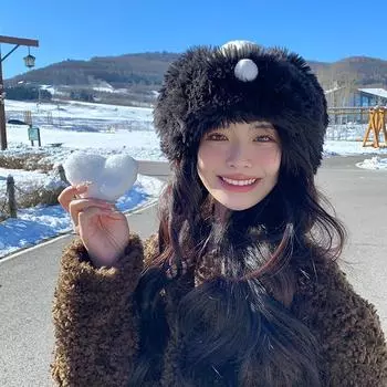 Plush puppy hat thickened cute big eyes warm autumn and winter furry ears hat one size fits all бежевый