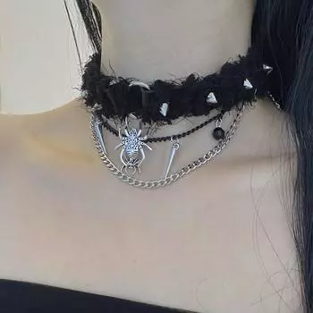 Plush Rivet Studded Choker Cross Pendant Black Gothic Necklace Punk Leather Choker Women Cross