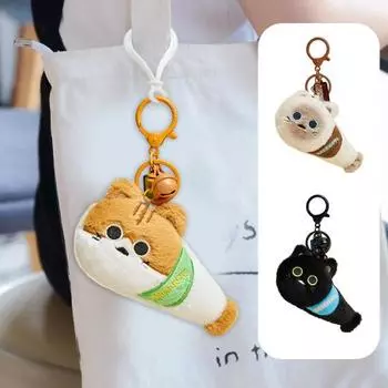 Плюшевый шарф, брелок в виде кошки и рыбы, плюшевая кукла-животное, держатель для ключей, сумка, кулон, украшение для рюкзака, подарок на день рождения для детей и взрослых оранжевый