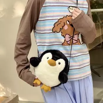 Plush Shoulder Penguin Bag Children Cartoon Crossbody Bag Outdoor Storage Bag