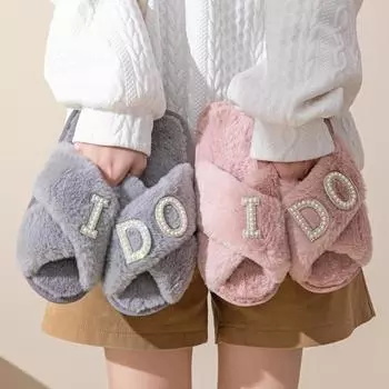 Plush Slippers for Women s Indoor Leisure Cross Plush Slippers Cotton Home Slippers Women Shoes Chanclas Mujer 36-37 белый