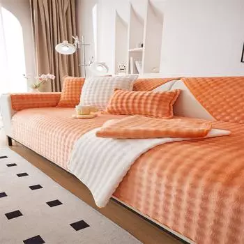 Plush Sofa Cushion Thickened Plush Cushion Non-slip Leather Sofa Cover High-end Nordic Simple Winter Style 70x70