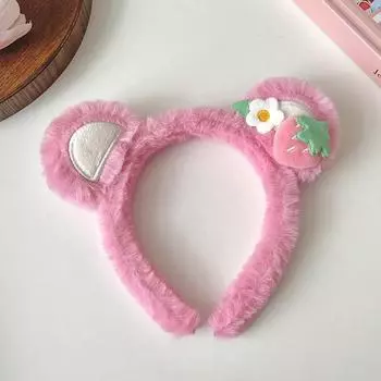 Plush Strawberry Bear Ear Headband Fleece Cute PInk Cartoon Bear Hairbands Girls Lovely Animal Headbands Hair Accessories Extra