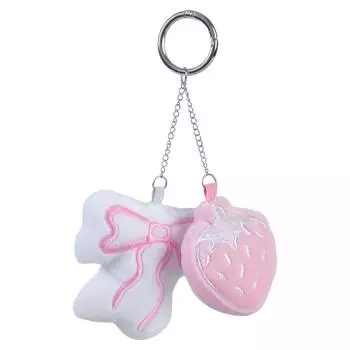 Plush Strawberry Bowknot Charm Keychains Sweet Lovely Pendant Hangings Ornament Keyring Backpack Decoration for Women розовый