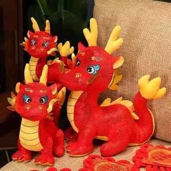 Plush Stuffed Chinese Dragon Mascot Cartoon Dragon Plush Toys Cute Zodiac Dragon Doll New Years 25cm
