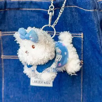 Plush Stylish Denim Dog Keychains Featuring Cartoon Highland Terrier And Dachshund Styles Denim Westie