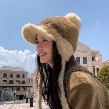 Plush thermal cap Children s winter plush thickened knitted cap Cycling cold-proof wool ear protection cap hat